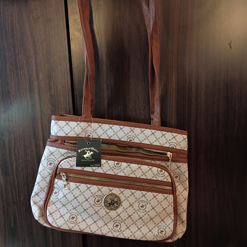 Beverly Hills Polo Club Cream and Brown Shoulder Tote